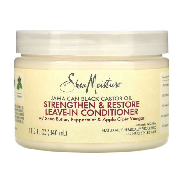 SheaMoisture Jamaican Black Castor Oil Strengthen & Restore Leave-In Conditioner – Soin Sans Rinçage Fortifiant & Réparateur
