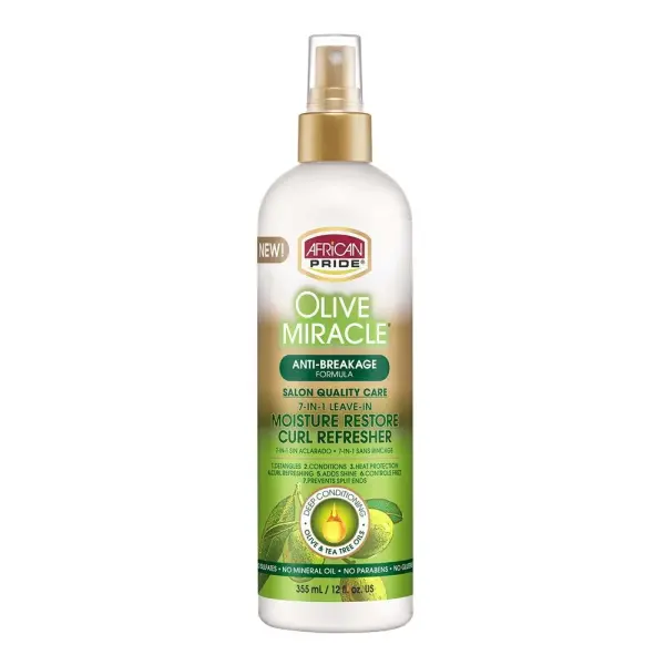African Pride Olive Miracle Moisture Restore Curl Refresher – Spray Raviveur de Boucles Hydratant