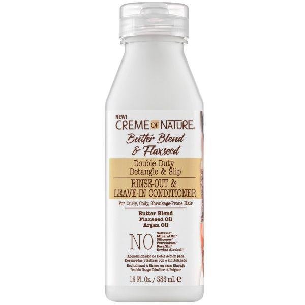 Crème of Nature Butter Blend & Flaxseed Double Duty Detangle & Slip Rinse Out & Leave-In Conditioner – Après-Shampooing Démêlant 2-en-1