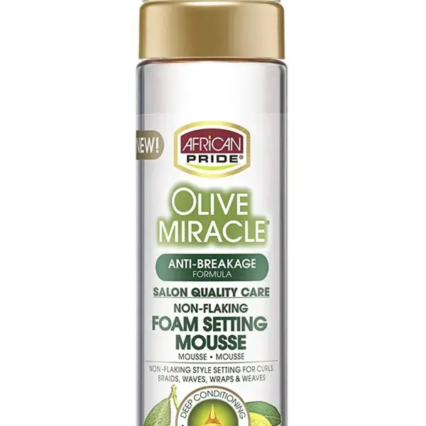 African Pride Olive Miracle Foam Setting Mousse – Mousse Coiffante & Fixante